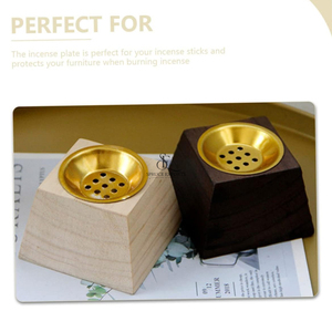 Square Wooden Bakhoor Burner Modern Stepped Arabic Oud <b>Incense</b> <b>Cone</b> Holder Stand With Removable Gold Metal Cup For <b>Incense</b> Use - Product Image 6