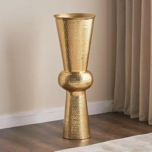 Duo de vases décoratifs en métal strié or pâle, ajourés, asymétriques (goutte d'eau et anneau de donut), et ensemble d'accessoires de console de luxe - Product Image 3