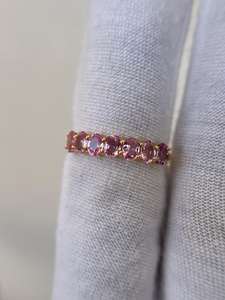 Bague Demi-Éternité Saphir Rose Coupe Ovale Qualité Supérieure Argent Sterling 925 Plaqué Or 14K Bijou de Fiançailles - Product Image 6