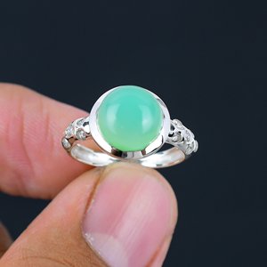 Joyería Fina para Mujer 2026, Anillos de Plata de Ley 925 con Cabujón de Crisoprasa Natural Hecho a Mano, Corte Redondo - Product Image 4