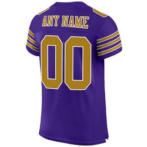 Camiseta de fútbol americano auténtica personalizada en morado, dorado antiguo y blanco, transpirable, para entrenamiento deportivo. - Product Image 5