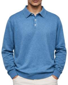 Sudadera Polo Personalizada de Manga Larga para Hombre, Color Azul Acero, Informal, Mezcla de Algodón, Cuello Tipo Polo, Otoño Invierno, OEM, Venta al Por Mayor - Product Image 1