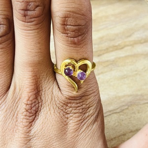 2026 Fashionable Dainty Heart <b>Ring</b> Amethyst 18k Gold Plated <b>Ring</b> <b>Statement</b> Brass <b>Ring</b> Modern Romantic Wholesale <b>Ring</b> For Women - Product Image 4