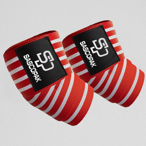 Bandes de compression robustes rayées blanches pour coudes, idéales pour l'haltérophilie, la musculation et l'entraînement en salle de sport - Product Image 1