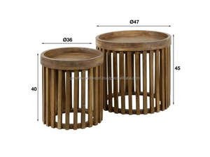 Juego de Mesas Auxiliares Redondas de Madera con Listones, Diseño de Jaula de Madera Maciza, Mesa de Centro Moderna Estilo Barril de Madera, Juego de Mesas Auxiliares 2026 - Product Image 3