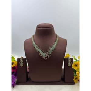 Indian Ethnic Prachi Victorian Delicate Gold-Plated CZ Casual Wedding Necklace & Earring Set - Product Image 6