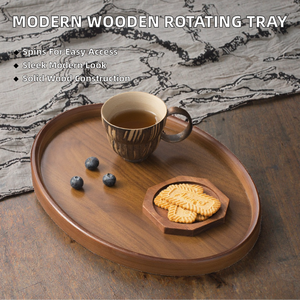 Modern Engraved Disposable Wooden Lazy Susan Rotating Tray Kitchen Dining <b>Table</b> Pantry Cabinet Organizer Irregular Home <b>Storage</b> - Product Image 3