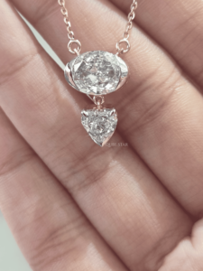 Collier pendentif de luxe en or 14 carats avec diamant de laboratoire taille ovale certifié IGI, design à deux pierres, bijoux fins, cadeau pour femme - Product Image 4