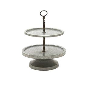 Support à gâteau à 2 niveaux en métal, finition noire antique, plateau de service galvanisé, style rustique campagnard, présentoir à desserts, décoration pour la maison et la cuisine - Product Image 3