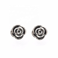 Oxidiert 925 Sterling Silber Schwarz Rose Blume Poliert Mode Durchbohrt Ohrringe Schmuck für Frauen