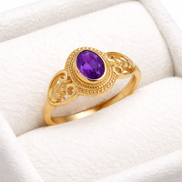 Bague ovale artisanale en laiton vintage avec améthyste naturelle sertie clos, style filigrane, pour femme, vente en gros