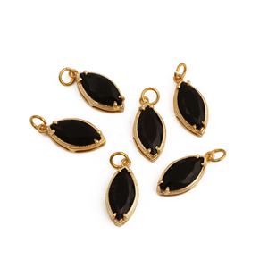 Elegant Black <b>Onyx</b> Marquise Gemstone Charm Connector Gold Plated Prong Set for <b>Necklace</b> Making Handmade Fashion Pendants Charms - Product Image 5