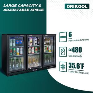Refrigerador Comercial ORIKOOL con Barra de Exhibición, Refrigerador de Bebidas de 53 Pulgadas con 3 Puertas de Vidrio, Capacidad para 480 Latas, para Almacenamiento de Cerveza y Vino - Product Image 3