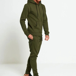 Men Solid Green Cotton Tracksuit <b>Hooded</b> Full <b>Zip</b> Sweatshirt Jogger Pants Set Casual Autumn Wear - Product Image 3