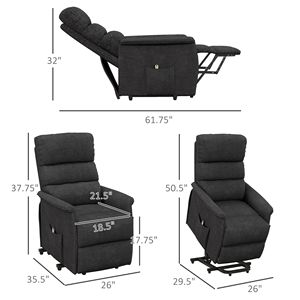 Poltrona Reclinabile Elettrica Moderna Nera con Telecomando, Reclinabile Completamente, Rivestimento in Pelle, Struttura in Legno, Girevole, Imbottita in Spugna - Product Image 3