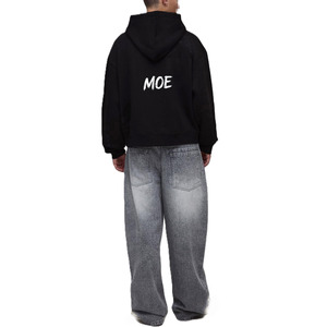 Sudadera con Capucha Negra para Hombre, 420 GSM, Mezcla de Algodón, Corte Holgado, con Estampado Sutil y Opción de Logotipo Personalizado para Venta al Por Mayor OEM - Product Image 2