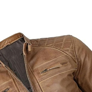 Veste Moto Homme LAMA INDUSTRIES en Cuir PU Marron Respirante Séchage Rapide Col Montant Fermeture Éclair Coupe Droite Hiver - Product Image 4