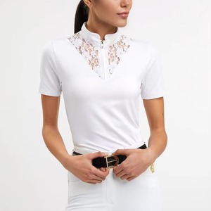 Women White Equestrian Lace Show Shirt Full Sleeve Horse Riding Competition <b>Top</b> Pullover <b>High</b> Front Knitted Custom OEM Private - Product Image 1
