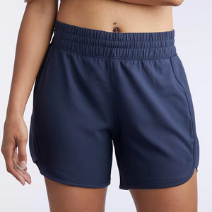 Shorts Deportivos de Punto para Mujer, Cintura Alta, Color Sólido, con Bolsillos, Secado Rápido, Material de Spandex y Poliéster - Product Image 1