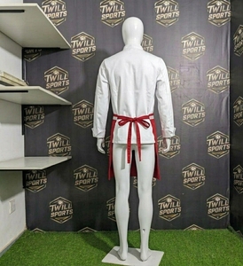 Delantal de Cintura Rojo de Algodón con Ribete Blanco y Bolsillos para Uniforme de Camareros de Restaurante y Bar, Unisex, Tejido - Product Image 4