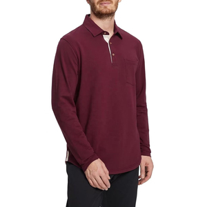 Chemise à manches longues pour homme, taille plus, éco-responsable, couleur unie, tricotée, avec poche, style décontracté, bordeaux - Product Image 2