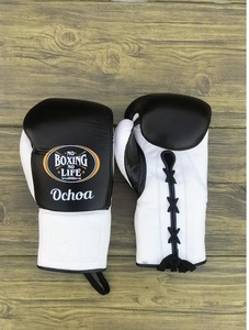 Top Quality No Boxing No Life Black & White Real Cowhide <b>Leather</b> MMA Training Boxing Gloves Lace-Up Unisex Lightweight Customize - Product Image 5