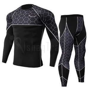 Ensemble de rashguard à manches longues pour homme, imprimé noir et vert, séchage rapide, spandex, polyester, vêtements de fitness, 2 pièces - Product Image 6