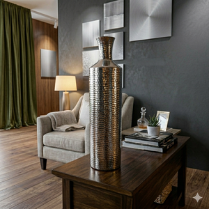 Tall Design Nickel Finished Metal Vases Hammered Decorative Table Centerpiece Home Living Room Wedding Party Decoration - Product Image 1
