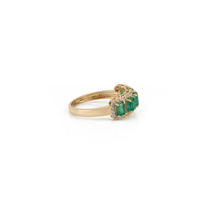 Anillo de Media Eternidad con Halo de Oro Amarillo Real K14 con Esmeraldas y Diamantes de Alta Calidad, Precio al por Mayor, Fabricante de Joyería - Product Image 5