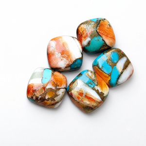 Cabochon en forme de coussin en cuivre turquoise huître barbelée, pierre précieuse en vrac pour la fabrication de bijoux - Product Image 4