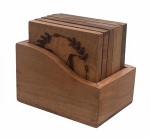Custom Engraved Handcrafted Acacia Wood 6 <b>Coasters</b> with Holder Set, Personalized <b>Drink</b> <b>Coasters</b>, Made For Table Decoration - Product Image 3
