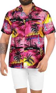Chemise Hawaïenne Décontractée pour Homme en Twill à Manches Courtes, Col Montant, Imprimé Feuilles Tropicales Noir/Vert, Respirante et Écologique pour l'Hiver - Product Image 1