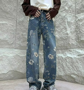 Jeans Personalizados con Estampado para Hombre, Corte Holgado, Diseño Combinable con Todo, Estilo Casual, Jeans de Otoño - Product Image 3