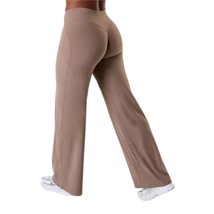 Pantalon de sport marron taille haute à jambes larges pour femme, extensible et doux, idéal pour le yoga, l'entraînement, la gym, le fitness et les tenues décontractées. - Product Image 2