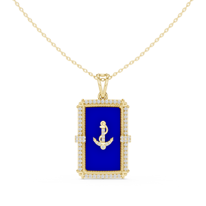Collier pendentif ancre en or jaune 14 carats avec diamant de laboratoire et émail bleu lapis, plaqué rhodium, bijoux unisexe - Product Image 6