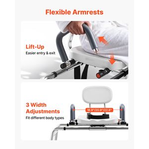 Chaise de douche coulissante pivotante 400 lb avec siège pivotant, banc de transfert pour baignoire, accoudoirs pivotants et dossier réglable pour utilisateurs de baignoire - Product Image 5