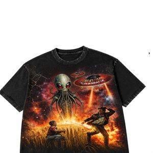 Camiseta de algodón con estampado gráfico personalizado, estilo vintage, manga corta, lavado ácido, para uso unisex, cómoda de llevar. - Product Image 3