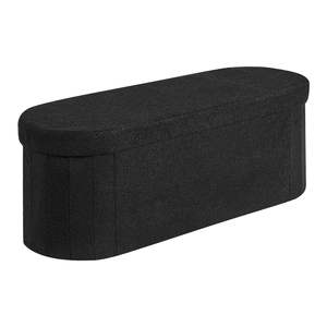 Grand pouf de rangement ovale noir en polaire Teddy, banc de bout de lit pliable rembourré, coffre de rangement pouf, supporte 660 lb pour le salon - Product Image 1