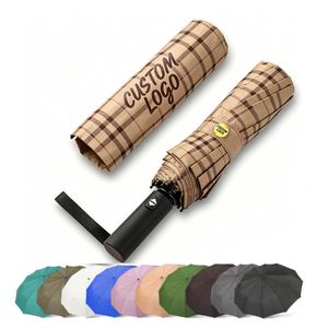 Paraguas Moderno de Viaje con Rayas en Cuadrícula, Automático, Plegable en Tres Partes, Resistente a la Lluvia, con Revestimiento Negro Anti-UV, Logotipo Personalizado OEM - Product Image 1