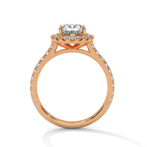 Anillo de compromiso con halo de diamantes cultivados en laboratorio de corte ovalado en oro – Anillo nupcial inspirado en lo vintage con banda pavé para mujer - Product Image 5