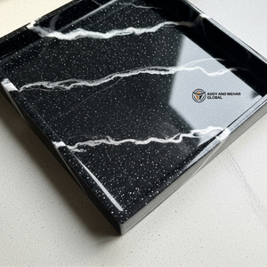 Luxury <b>Black</b> Marble Resin <b>Tray</b> with Gold Leaf Accent | Premium Decorative Serving <b>Tray</b> - Product Image 5
