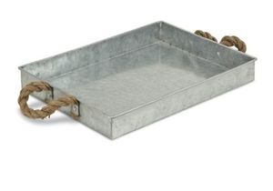 Rectangular Metal Serving Tray With Rope Handles Vintage Design Durable Solid Color For Dining Use - Product Image 2