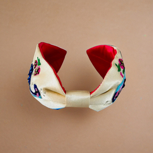 Premium Elegant Peacock Embroidered Knot <b>Headband</b> Bohemian Handmade Fabric Hairband with Floral Design for Women and Girls 2026 - Product Image 3