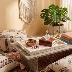 Bandeja Decorativa Geométrica Hecha a Mano con Incrustaciones de Hueso Rosa - Product Image 1