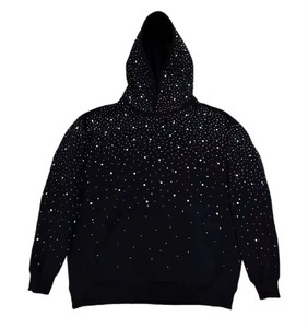 Men's Oversized Hooded Sweatshirt Black <b>Glitter</b> Print Dot Pattern Casual Autumn Wear Knitted Polyester Regular Sleeve - Product Image 3