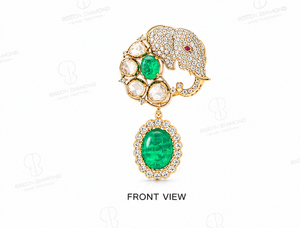 Premium <b>Elephant</b> Emerald Pendant Silver Brooch Pave Diamond Polki Accent Hanging Drop Royal Heritage Fine Jewelry Handcrafted - Product Image 2