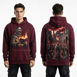 Sweat-shirt à capuche vintage couleur pêche pour homme, personnalisé, effet délavé, imprimé graphique squelette Geisha japonais, coupe oversize, streetwear, en molleton - Product Image 3