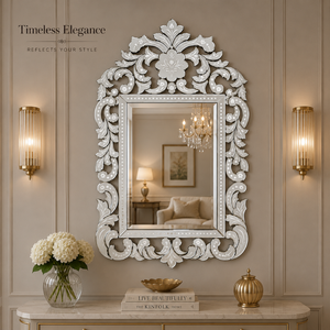 Miroir décoratif baroque vénitien élégant |   Miroir mural décoratif vintage avec cadre orné en verre pour salon et chambre à coucher - Product Image 4