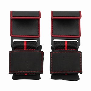 Crochets de musculation robustes réglables antidérapants en néoprène rembourré, sangles de préhension en acier rouge et noir, support de poignet pour haltérophilie - Product Image 1
