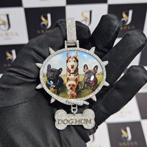 SARVA 925 Silver Moissanite Custom Photo Pendant <b>Dog</b> <b>Mom</b> Bone Charm Hip Hop Memorial Pet Picture Jewelry - Product Image 1